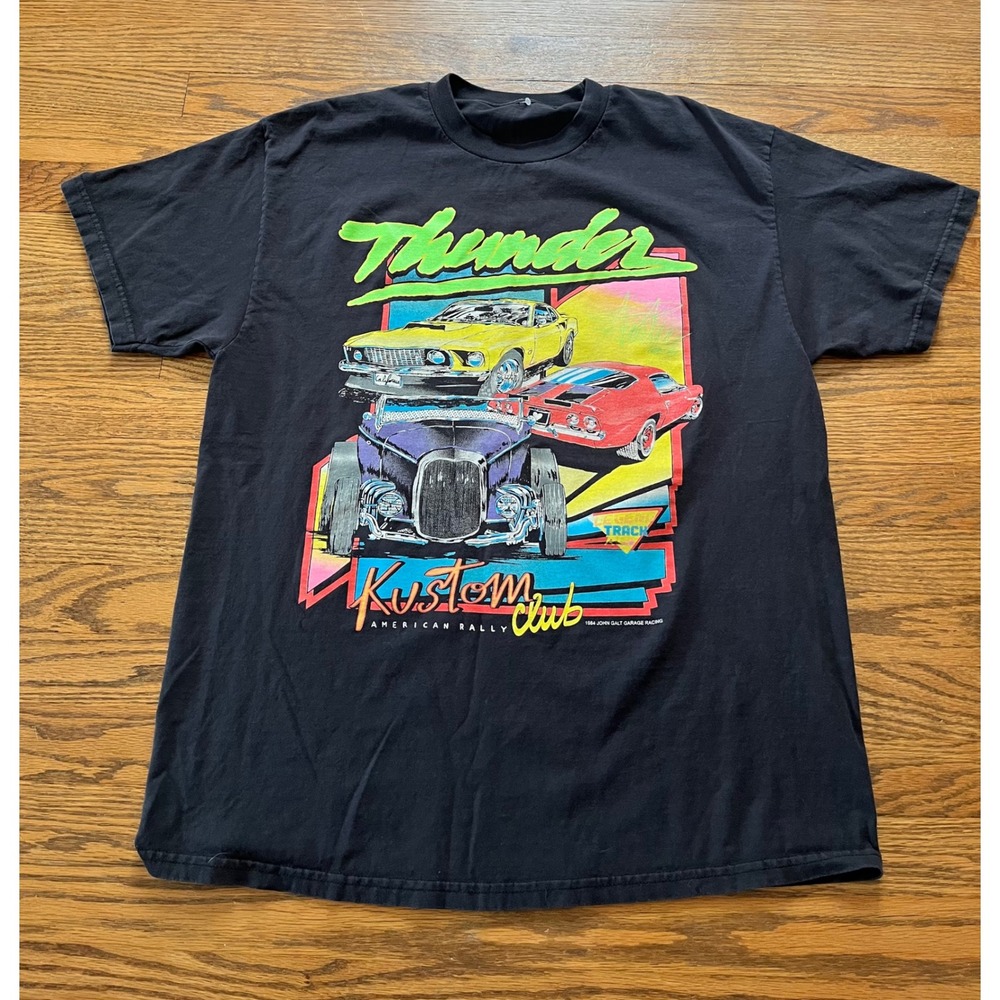 John Galt Garage Racing Thunder Kustom Club Graphic T-Shirt Black Muscle Car XL
